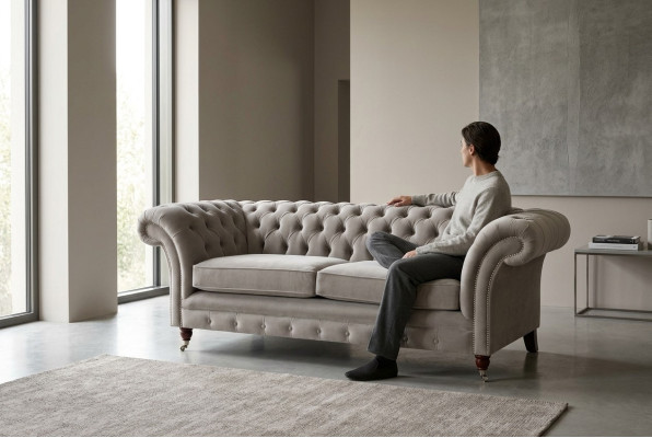 Chesterfield 3-Seat Relax Lounge Sofa Textile Upholstery Couch Fabric Couches