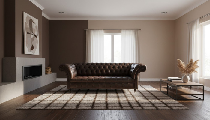 Three-seater Chesterfield sofa, 3-seater sofas, brown leather, living room luxury