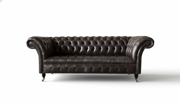 Three-seater Chesterfield sofa, 3-seater sofas, brown leather, living room luxury