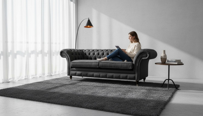 Living room sofa Chesterfield couch three-seater design black furniture new