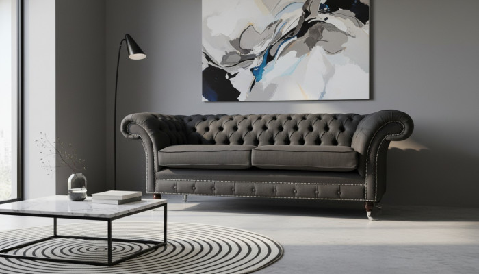 Living room sofa Chesterfield couch three-seater design black furniture new
