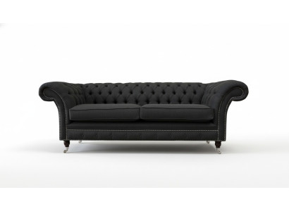 Living room sofa Chesterfield couch three-seater design black furniture new