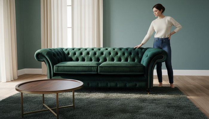 Chesterfield Upholstered 3-Seater Fabric Sofa Three-Seater Couch Velvet