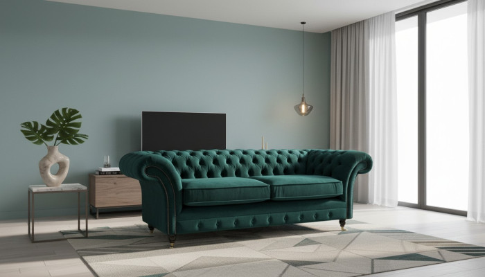 Chesterfield Upholstered 3-Seater Fabric Sofa Three-Seater Couch Velvet