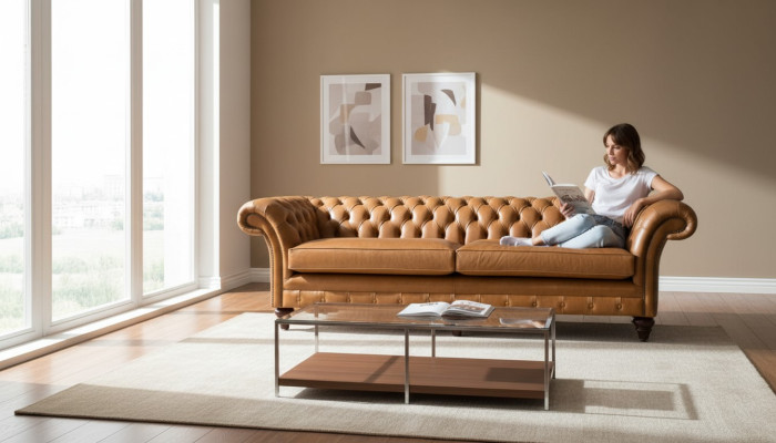 4-seater Sofa Couch Upholstered Chesterfield Sofa Seat Leather Design Brown Furniture