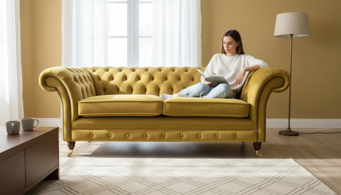 Chesterfield Sofa 3 Seat Design Couch Three-Seater Luxury Furniture Style Textile