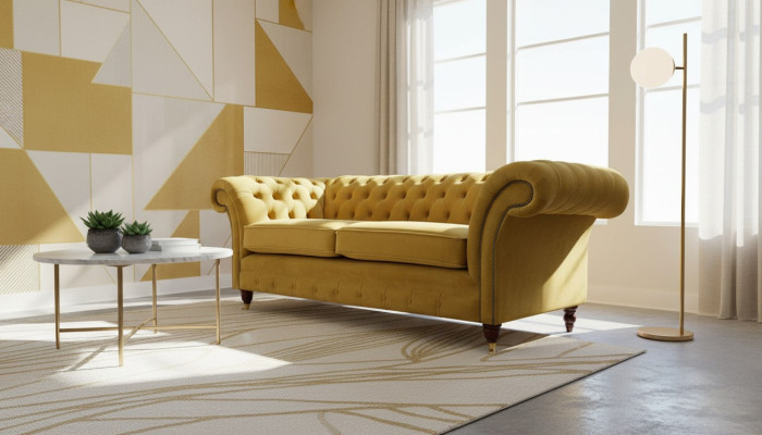 Chesterfield Sofa 3 Seat Design Couch Three-Seater Luxury Furniture Style Textile