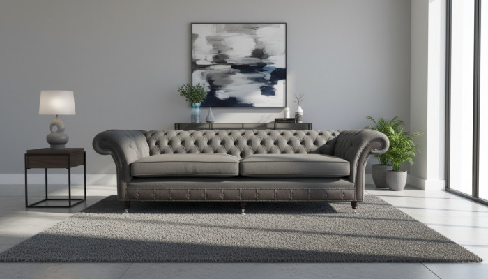 Design Couch Luxury Upholstered Sofa 4-Seater Chesterfield Luxury Gray