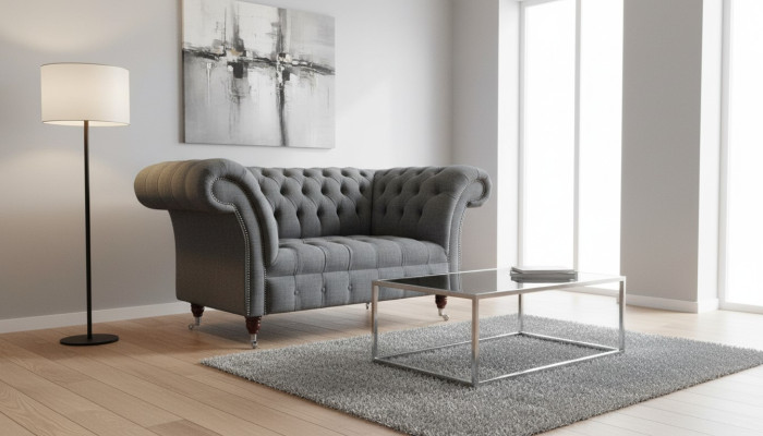 Chesterfield Design Armchair Gray Upholstery Luxury Textile Couch 1-Seater