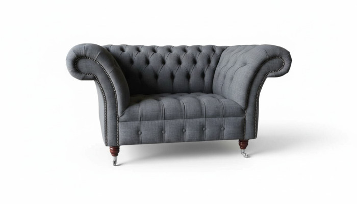 Chesterfield Design Armchair Gray Upholstery Luxury Textile Couch 1-Seater