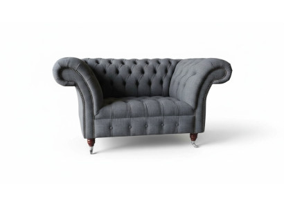 Chesterfield Design Armchair Gray Upholstery Luxury Textile Couch 1-Seater