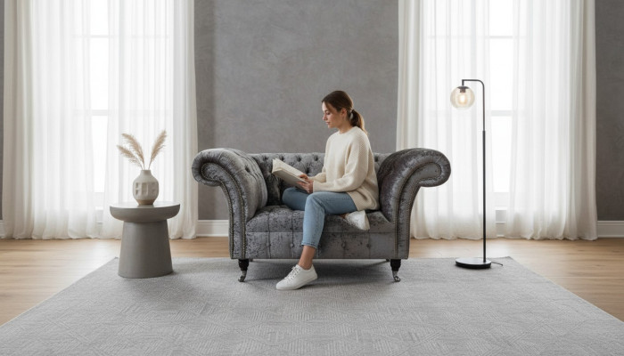 Chesterfield armchair design upholstered sofa couch Chesterfield fabric silver