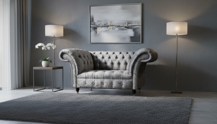 Chesterfield armchair design upholstered sofa couch Chesterfield fabric silver