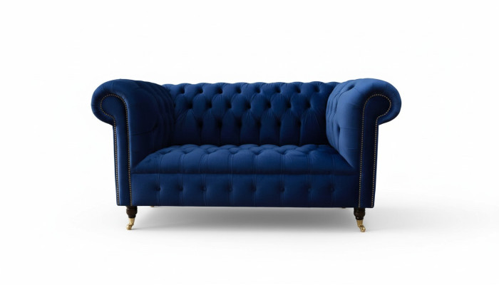 Chesterfield Office Seating Furniture Sofa Couch 2-Seat Textile Blue