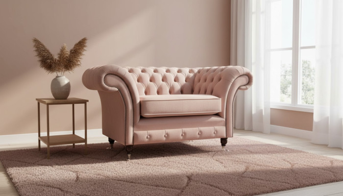 Chesterfield Design Armchair Pink Upholstery Luxury Textile Couch 1 Seater
