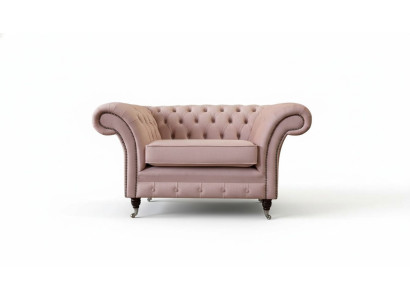 Chesterfield Design Armchair Pink Upholstery Luxury Textile Couch 1 Seater