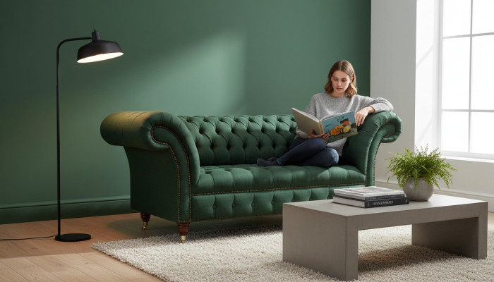 Chesterfield Sofa 2-Seater Upholstered Sofas Green Luxury Fabric Sofas Textile