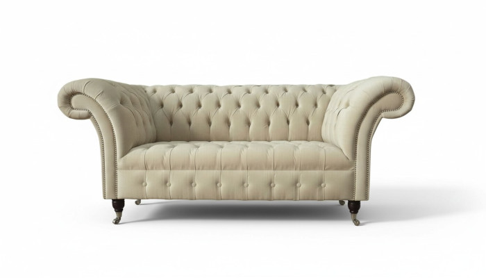 Two-seater couch upholstered sofa, 2 seats, textile fabric, luxury Chesterfield, new