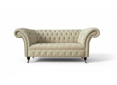 Two-seater couch upholstered sofa, 2 seats, textile fabric, luxury Chesterfield, new