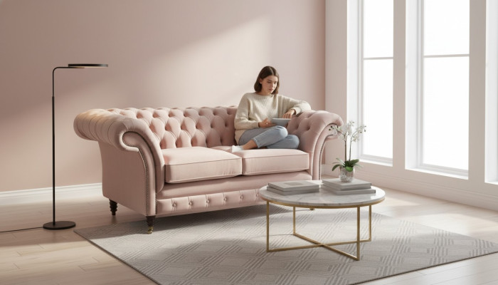 Sofa 2-seater couch upholstery Chesterfield living room design textile new