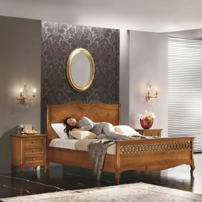 Bed 2x Bedside Tables 3-piece Italian Furniture Bedroom Wood New Set