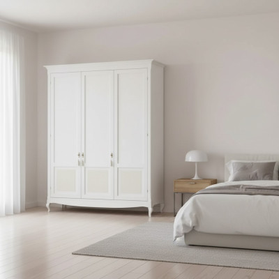 Wardrobe Bedroom Wood Classic Design Furniture White Cabinets