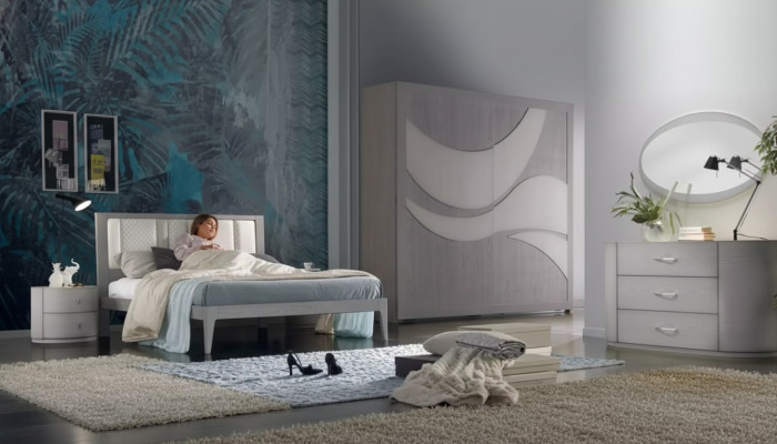 Bedroom bed, 2 bedside tables, wardrobe, dresser, luxury set, 5 pieces.
