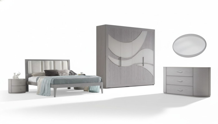Bedroom bed, 2 bedside tables, wardrobe, dresser, luxury set, 5 pieces.