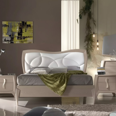 Design bed, 2x nightstands, 3-piece bedroom luxury complete set