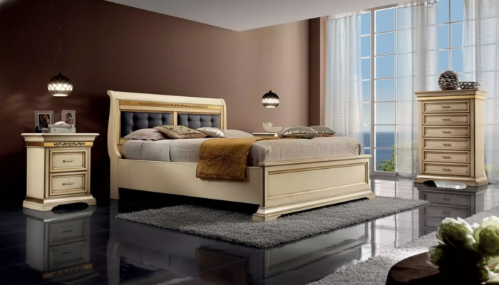 Complete bedroom design modern luxury bed 2x nightstands dresser