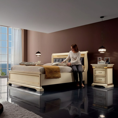 Bed 2x Nightstands 3-piece Bedroom Set Designer Luxury Complete Sets