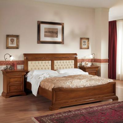 Bedroom complete bed 2x nightstand set luxury furniture 3-piece. Brown