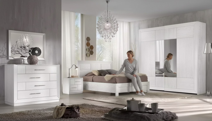 Luxury Complete Bedroom Set Bed 2x Nightstands Wardrobe