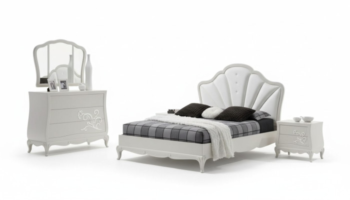 Luxury bedroom set 5-piece. Bed, 2x nightstands, dresser, designer furniture