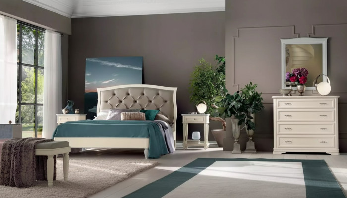Bed 2x Nightstands 5 pcs. Bedroom Design Luxury Dresser Complete