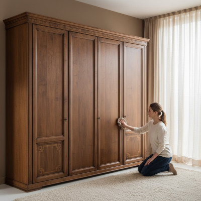 Wardrobe Cabinet Luxury Wood Design Furniture Bedroom Brown New