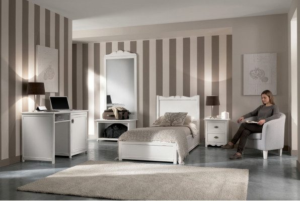 Bedroom bed nightstand desk floor mirror group set 4-piece.