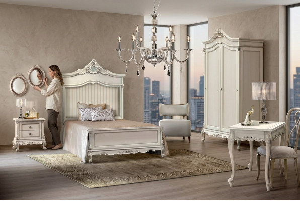 Bedroom set, modern style, bed, nightstand, desk, furniture, 4-piece set.