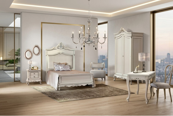 Bedroom set, modern style, bed, nightstand, desk, furniture, 4-piece set.