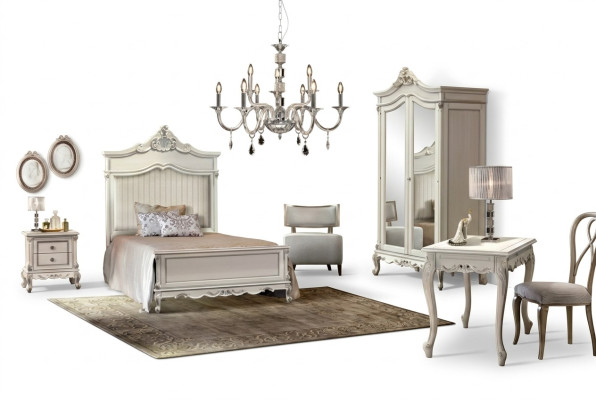 Bedroom set, modern style, bed, nightstand, desk, furniture, 4-piece set.