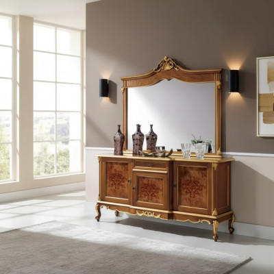 Sideboard Set Italian Furniture 2-piece. Solid Wood Sideboard with Mirror