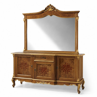 Sideboard Set Italian Furniture 2-piece. Solid Wood Sideboard with Mirror
