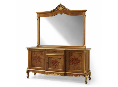 Sideboard Set Italian Furniture 2-piece. Solid Wood Sideboard with Mirror