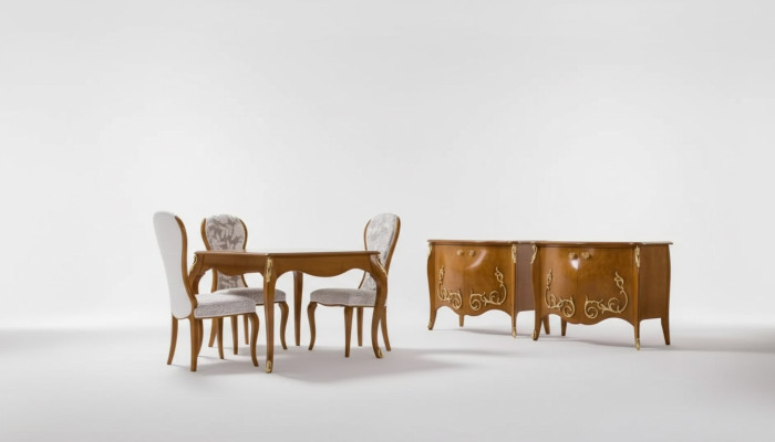 Dining table, dining room, brown dining set, classic table, 4x chairs, set of 6 pieces.