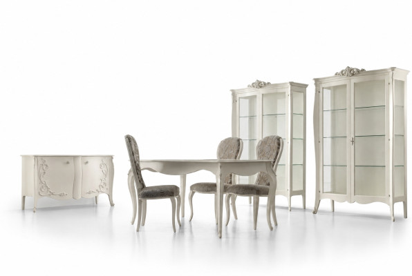 Luxury Dining Room Set 7-Piece White Wood Furniture Display Cabinet 4x Chairs Table