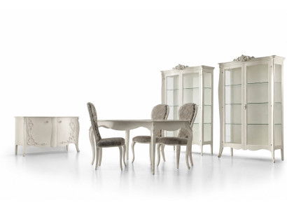 Luxury Dining Room Set 7-Piece White Wood Furniture Display Cabinet 4x Chairs Table