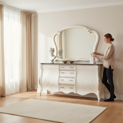 Sideboard with Mirror Living Room Side Cabinet Wooden Furniture Design White New