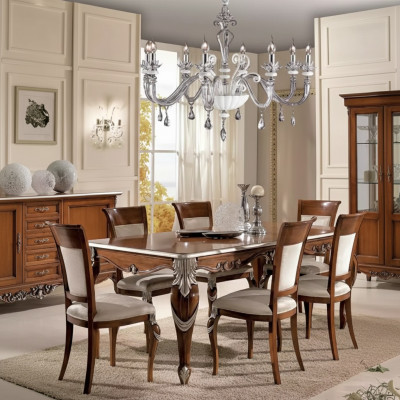 Classic Set Dining Table + 6x Chairs Set Tables Dining Room Group New