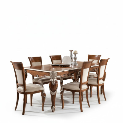 Classic Set Dining Table + 6x Chairs Set Tables Dining Room Group New