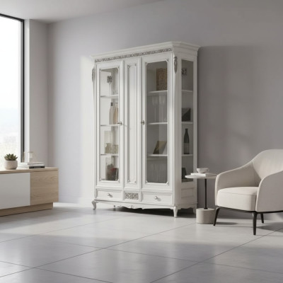 Classic display cabinet living room showcase cabinet white glass display case new
